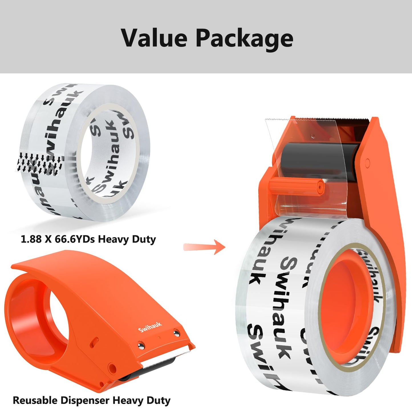 1.88 in x 66.6 YDs Clear Heavy Duty Packing Tape with Dispenser