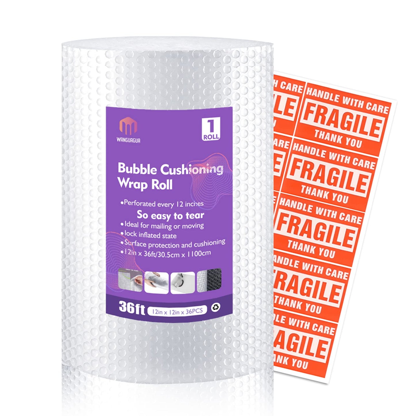 1 Roll 12" X 36' Perforated Nylon Bubble Wrap